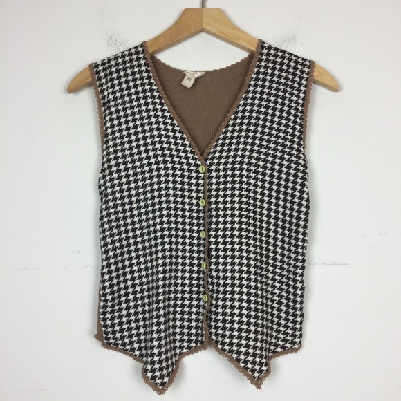 Vintage 70s mini houndstooth knit sweater vest
